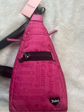 Juicy Couture Hot Pink Crossbody Sling Bag with Heart Patch